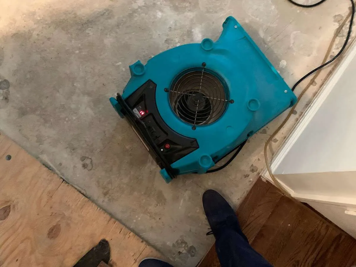 Air mover drying subfloor during Leak Detection & Repair in Mount Zion